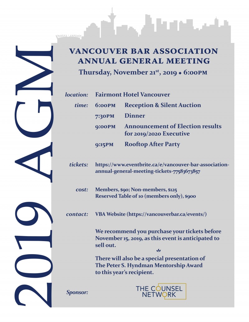 Vancouver Bar Association's Annual General Meeting And Rooftop After Party